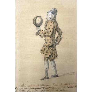 French School Late 18th "portrait/actor Charles Gabriel Potier" Drawing/black Pencil, Watercolor