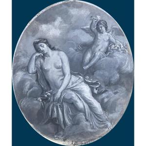 Dardel Robert Guillaume (1749-1821) Sculptor "sleeping Venus" Gouache Drawing, Monogrammed