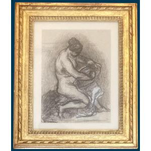 Chavannes Puvis De (1824-1898) "study Of A Woman" Drawing/black Pencil, White Chalk, Monogram