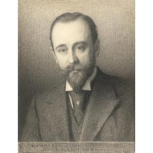 Hawkins Louis Welden (1849-1910) "portrait Of A Man" Black Pencil Drawing, Signed, 19th Century Frame