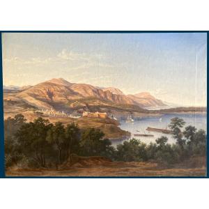 Flachéron Isidore (1806-1873) "messina" Oil On Canvas, Signed