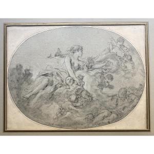 Boucher François (1703-1770) "the Rising Of Dawn" Authentic Drawing/black Chalk,annotated,frame