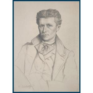 Coraboeuf Jean (1870-1947) "self-portrait" Black Pencil Drawing, Signed And Annotated On The Back