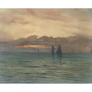 Adam Henri (1864-1917) "marine" Watercolor Drawing, Signed And Dated