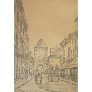 Francis P (1879-1953) "moret" Drawing/black Pencil, Signed, Located, Dated, Frame 20th Century
