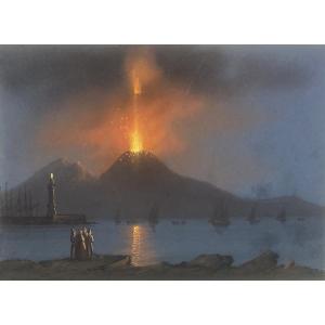 Italian School - 1861 "an Eruption" Neapolitan Gouache