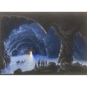 Italian School, Mid-19th Century "the Blue Grotto" Gouache