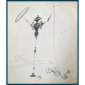Salvador Dali (1904-1989) "don Quixote & The Serpent Violin"original Drawing & Inscription/book