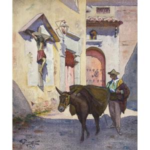 Beaussier Emile (1874-1943) "toledo" Drawing/watercolor, Signed And Located