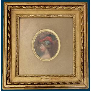 Faivre Abel (1867-1945) "portrait Of An Elegant Woman" Oil/paper, Monogrammed, Late 19th Frame