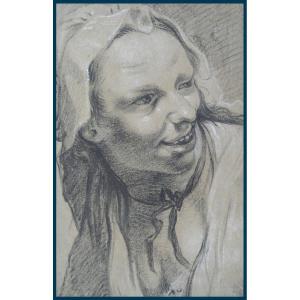 Garemyn Jan Anton (1712-1799) Flemish School "portrait Of A Woman"drawing/black Chalkprovenance
