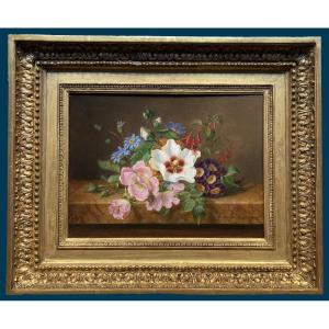 Lesourd-beauregard, Ange-louis-guillaume (1800-1885) "flowers" Oil On Canvas, Signed, 19th Century Frame
