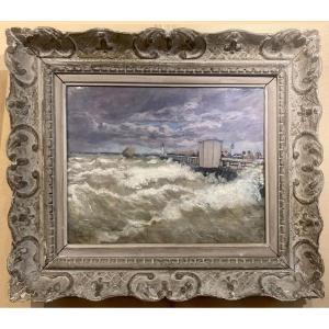 Janniot Pierre Georges (1848-1934) "deauville" Oil On Panel, Signed, Dated