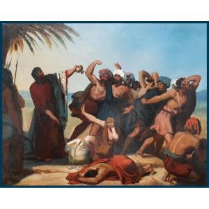 French School 19th Century "joseph's Servant Finds The Cup In Benjamin's Bag" Oil On Paper