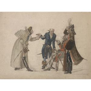 Lanté, Louis Marie (1789-1871) "english Costumes" Drawing/pen And Watercolor, V. Sardou Collection