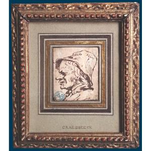 Craesbeeck Joos Van (1606-1661) Flemish "head Of A Man" Drawing/pen, Wash, Stamp, Provenance