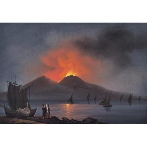 Italian School, 19th Century "eruption Of 1867" Neapolitan Gouache