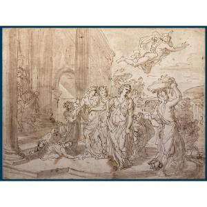Loir Nicolas (1624-1679) Attributed To "mythological Scene" Pen And Brown Wash Drawing
