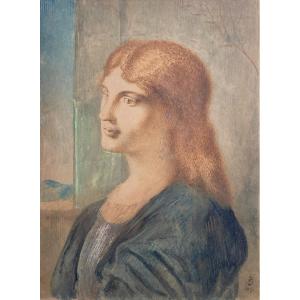 Salomon Siméon (1840-1905), Pre-raphaelite "portrait Of A Woman" Drawing/watercolor, Signed, Dated, 19th Century Frame