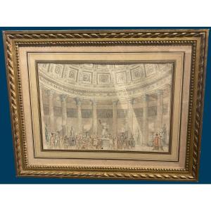 French School 18th Century Attributed To Soufflot "church Interior And Antique Figures" Drawing/pen