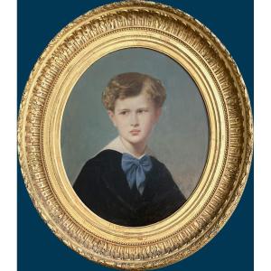 Pineu-duval Amaury, Known As Amaury-duval (1808-1885) "portrait Of A Child" Oil/canvas, Signed