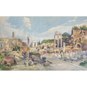 Lessieux Ernest (1848-1925) "rome" Watercolor Drawing, Signed