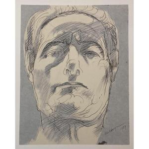 Waroquier De Henry (1881-1970) "man's Head" Drawing/pen And Ink Wash, Signed And Dated