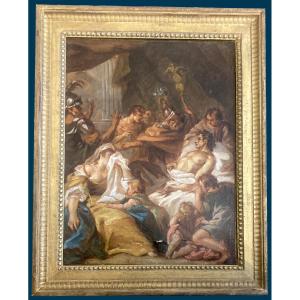 Deshais Jean-baptiste, Attrib. To(1729-1765) "the Death Of Germanicus" Oil/paper Mounted/canvas