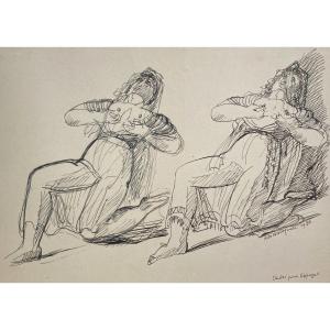 Waroquier De Henry (1881-1970) "study For Spain" Drawing/pen, Signed And Dated