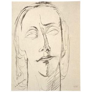 Waroquier De Henry (1881-1970) "woman's Head" Drawing/pen, Signed And Dated