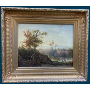 Richard Théodore (1782-1859) "animated Landscape" Oil On Canvas, Signed And Dated