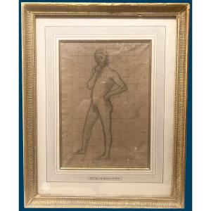 Puvis De Chavannes Pierre (1824-1898) "young Man" Drawing/black Pencil, Bears The Stamp