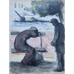 Luce Maximilien (1858-1941) "characters" Drawing/ink,pencil,watercolor, Signed,dated,collection