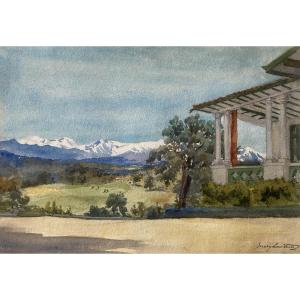 Lowther Mary Eleanor Rose (1856-1929) "the Golf Course In Madrid" Watercolor, Signed