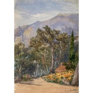 Lowther Mary Eleanor Rose(1856-1929) "cap Martin" Watercolor, Signed
