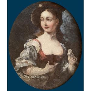 18th Century English School "portrait Of Woman With Basket" Oil/copper, Provenance Lord Seymour