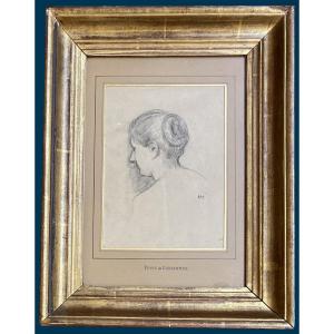 Puvis De Chavannes Pierre (1824-1898) "woman's Head" Drawing/black Pencil, Stamp "ppc"