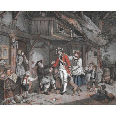 "the Return Of The Soldier" Gouache, Freudenberg Sigmund, Swiss School