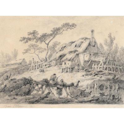 "landscape With Cottage And Fishermen" Drawing, Jean Pillement