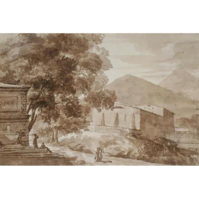 "landscape" Brown Wash, French School 18th Century
