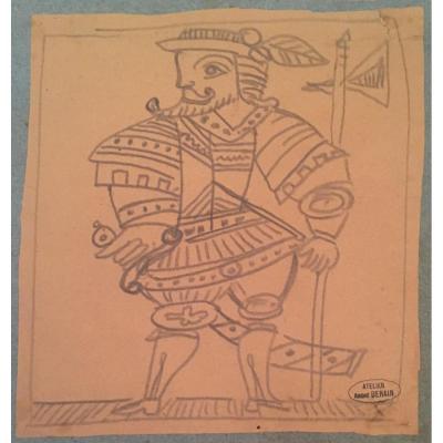 Derain André "hallebardier" Drawing In Black Pencil Signed