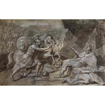 Italian School End 18th "mythological Subject" Drawing / Pen, Gray Wash And White Gouache