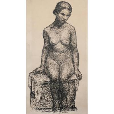 Gimond Marcel (1894-1961) "naked Woman" Drawing / Pen, Signed With Monogram
