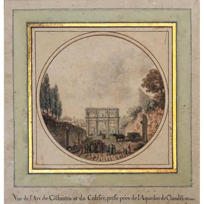 Nicolle Jean Victor (1754-1826) "view Of The Arch Of Constantine And The Colosseum" Watercolor