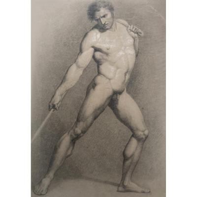 Benvenuti Pietro (1769-1844) "academy Of Man" Drawing/black Chalk And White Chalk