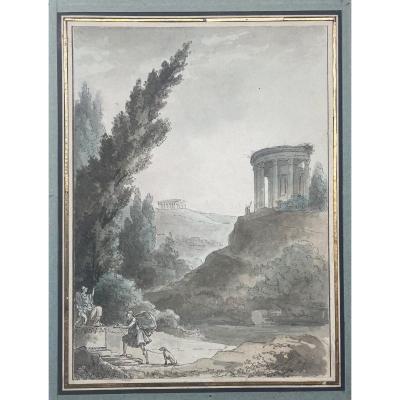 Thomas Jean-françois Known As Thomas De Thomon (1760-1813) "landscape In The Antique" Drawing