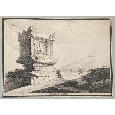 Bellicard Jérôme-charles (1726-1786) "tombeau De Néron" Drawing/pen, Signed And Dated