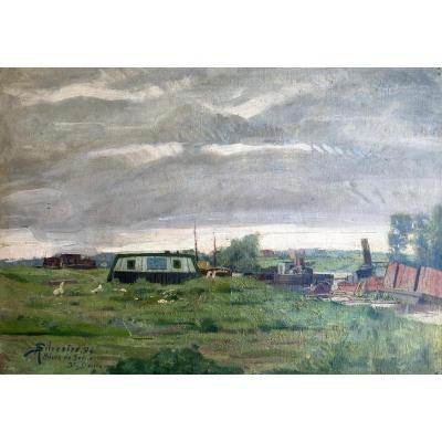 Silvestre Albert (1869-1938) "banks Of The Seine At St Denis"oil/canvas, Signed,dated & Located