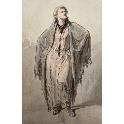 Gavarni Paul (1804-1866) "standing Woman" Watercolor, Signed