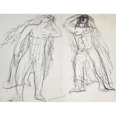 Waroquier De Henry (1881-1970) "naked Women" Drawing/pen, Signed And Dated